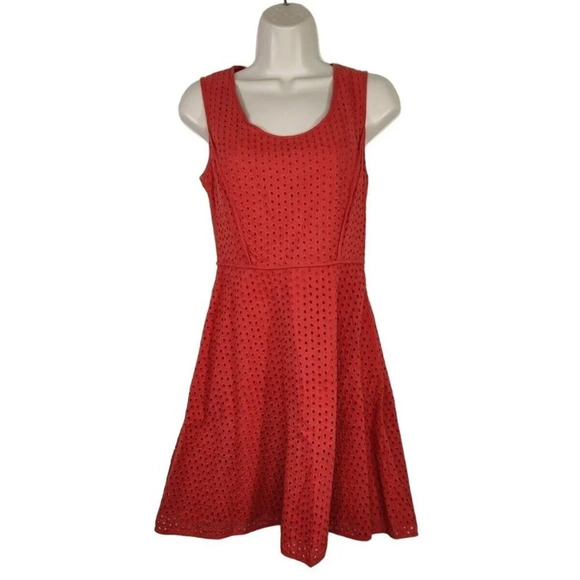 Max Studio MSSP A-line Dress Fit & Flare Size XS Orange-Brown Sleeveless Eyelet - Picture 1 of 6